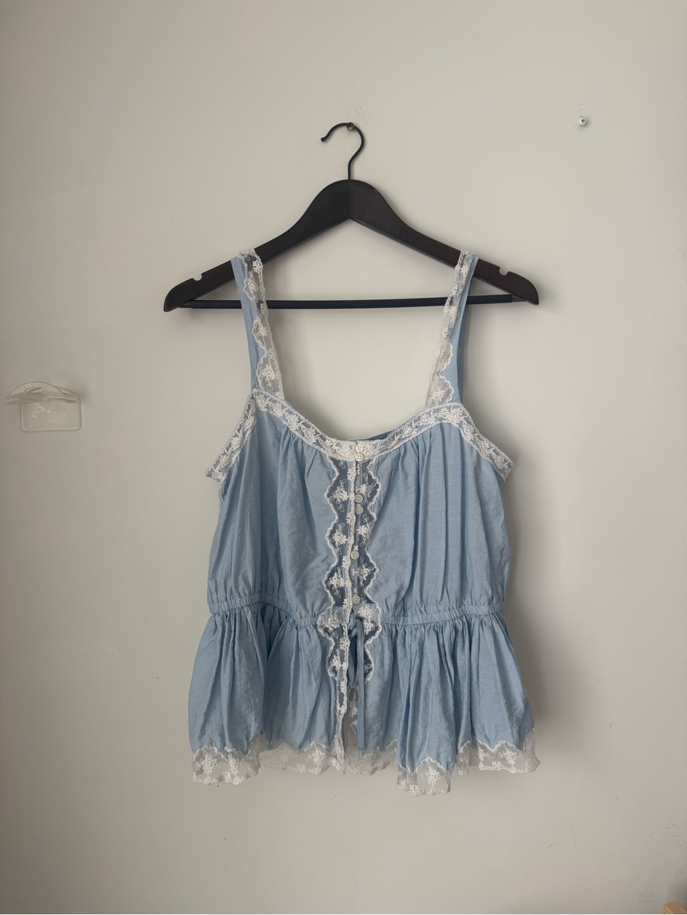 H&M Light Blue Lace-Trim Peplum Tank Top